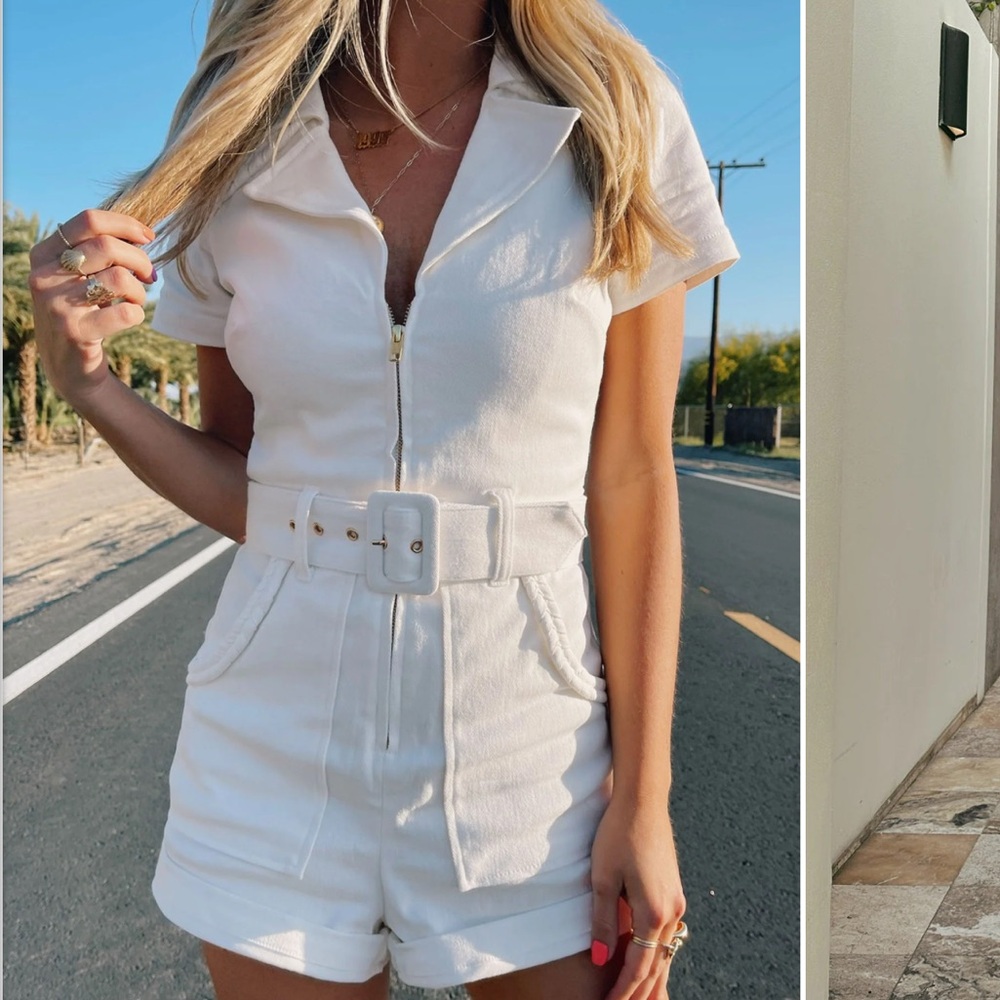 Show Me Your MuMu White Short Sleeve Jumpsuit - Picture 2 of 3